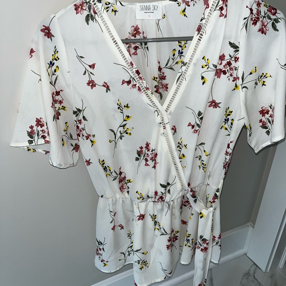 White floral wrap shirt